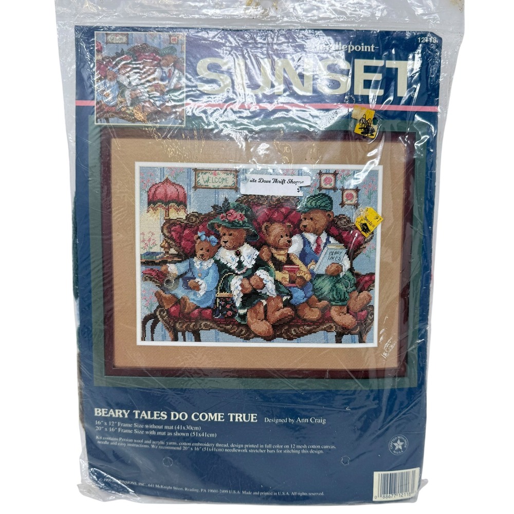 Sunset Needlepoint Kit Women 16x12 Multicolor New Beary Tales Do Come True 12118